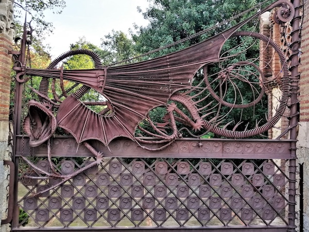 Dragon gate at the Güell Pavilions in Barcelona, designed by Antoni Gaudí